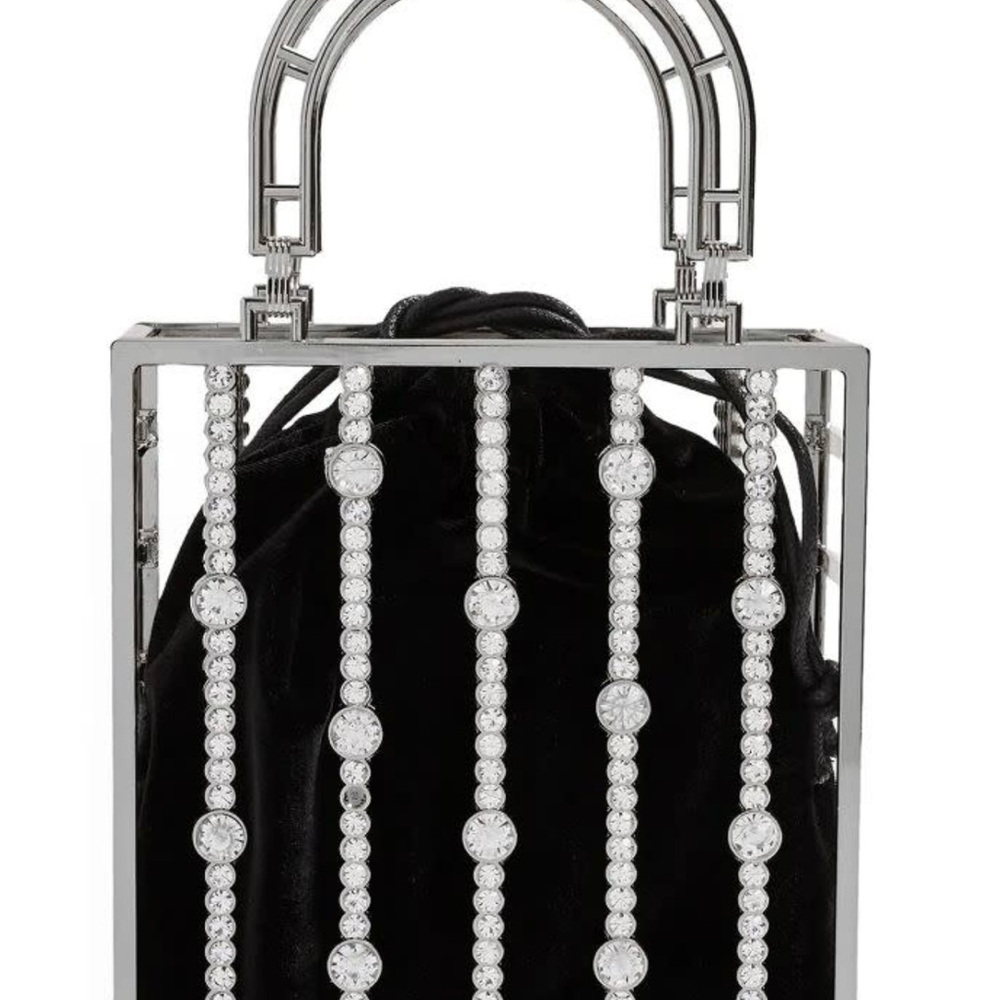 Topshop Black and Gunmetal Silver Mini Bag with Modern Crystal Design NWT